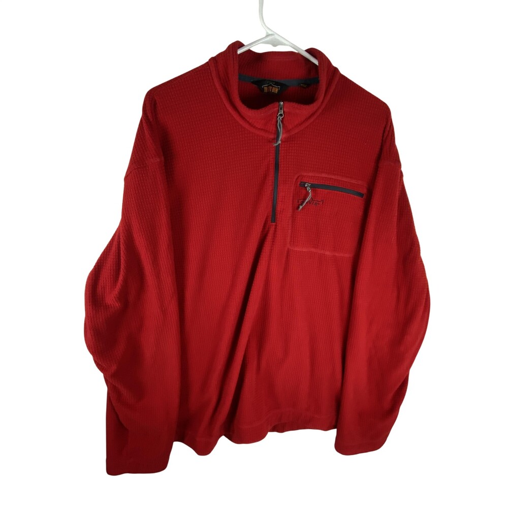 Orvis Trout Bum Pullover Mens 2XL Red Waffle Fleece 1/4 Zip Mock Neck Fishing